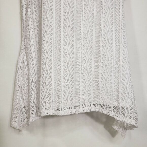 Notations Women’s Top Medium White Lace Overlay Short Sleeve Lined Asymmetrical - Picture 5 of 10